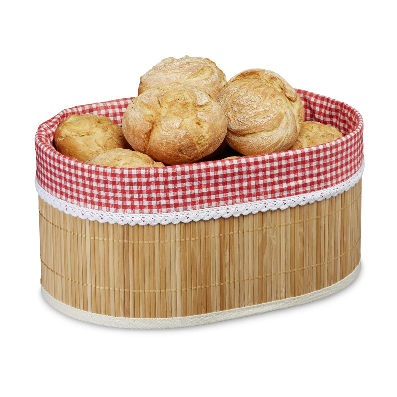 Relaxdays Bamboo Basket, HxWxD: 16.5 x 33.5 x 23.5 cm, Bread Bowl, Roll Bin, with Insert, Natural Brown, 23.5 x 33.5 x 16.5 cm