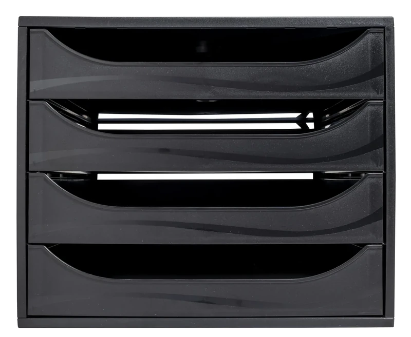 Exacompta - Ref 228014D - EcoBox Drawer Set - 248 x 284 x 234mm in Size, 4 Drawers, Suitable for A4+ Documents, Stackable, Safety Stop Feature - EcoBlack