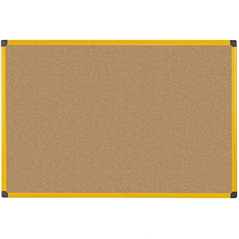 Bi-Office Ultrabrite Cork Notice Board, 120x90cm, Pinboard with Yellow Aluminium Frame
