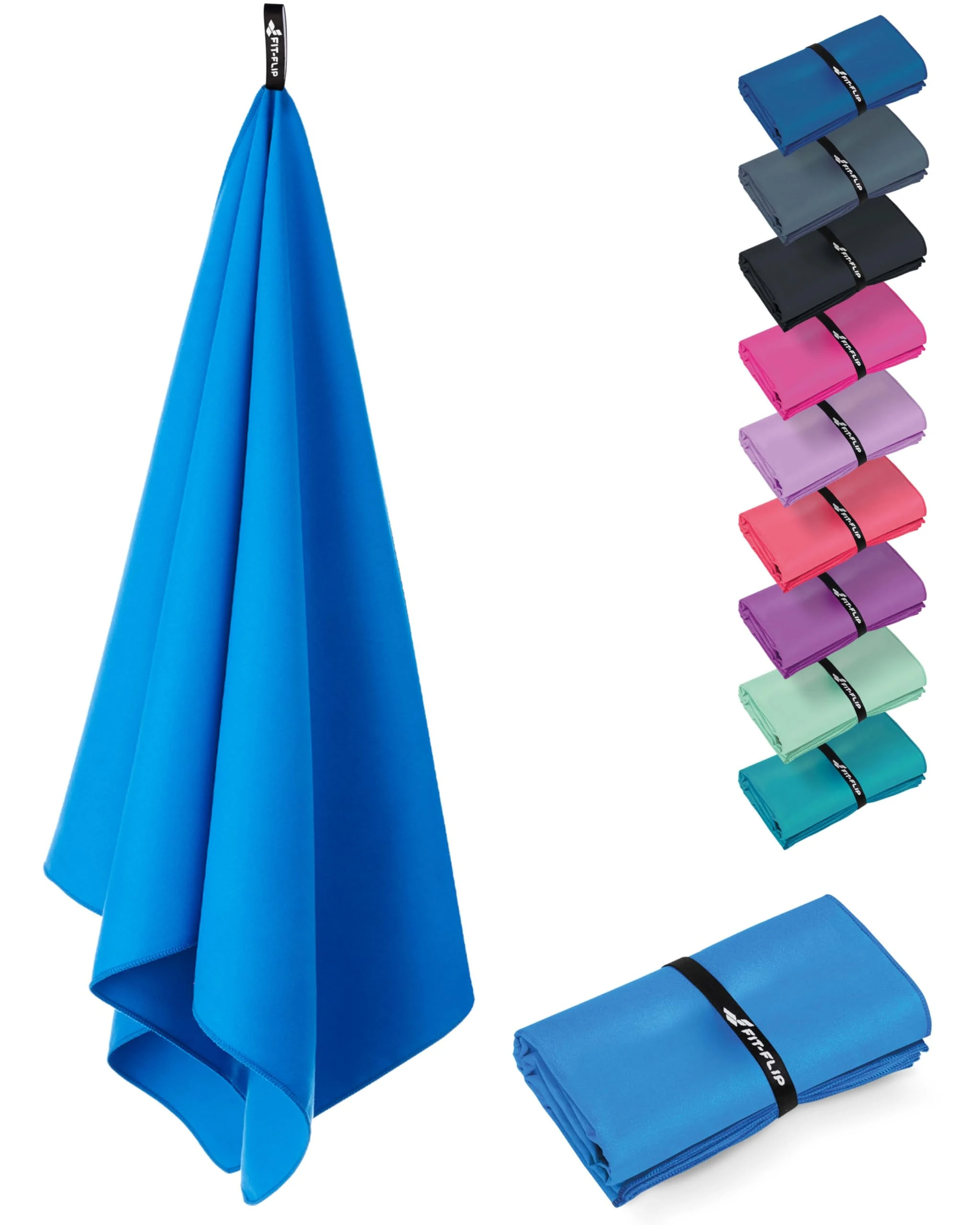 Fit-Flip Swimming towel – quick dry microfibre beach towel - ultra absorbent thin microfiber towels for travel, beach & gym - lightweight swim essentials (120x60cm, Sky Blau)