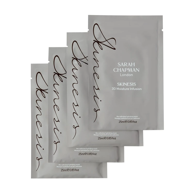 Sarah Chapman Skinesis 3D Moisture Infusion Face Mask Kit – Pack of 4 Hydrating Sheet Masks with Hyaluronic Acid – Luminous Glow Skincare – Cruelty-Free, Paraben-Free