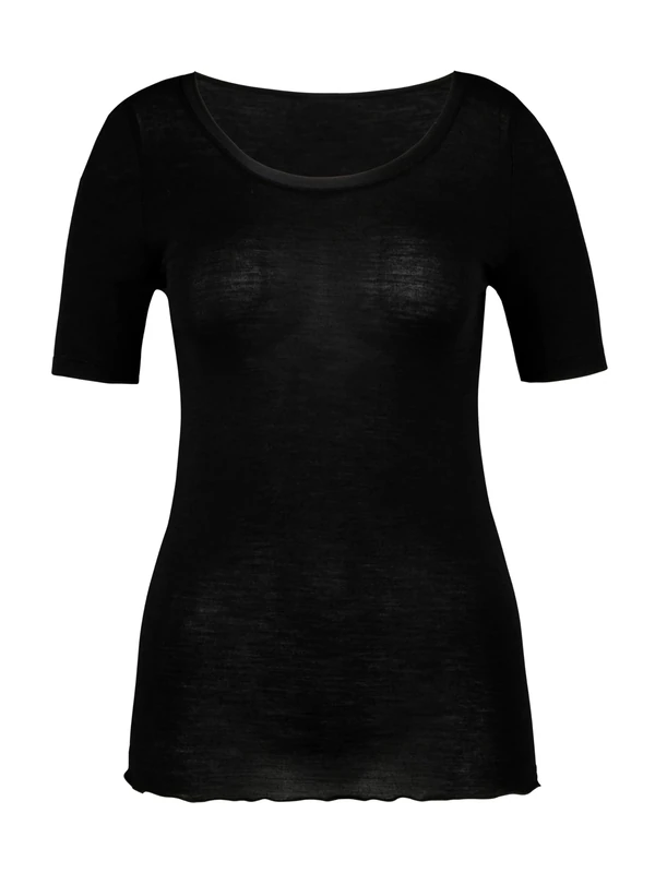 CALIDA True Confidence Women's Wool Silk T-Shirt Fine Rib Temperature Balancing Odour Neutralising, Ws Black, 10 UK/12 UK