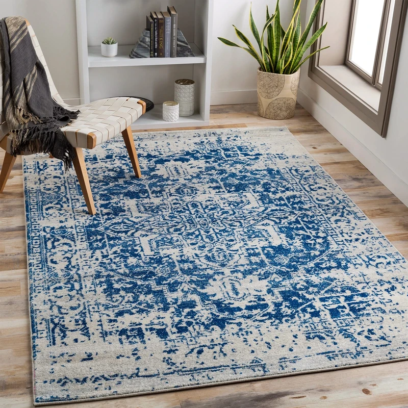 Livabliss Syracusa Vintage – Area Carpet 160x220 cm for Living Room, Dining, Kitchen – Traditional Multicolour Boho Style, Easy Care Pile, Large Bohemian Carpet in Blue and Beige