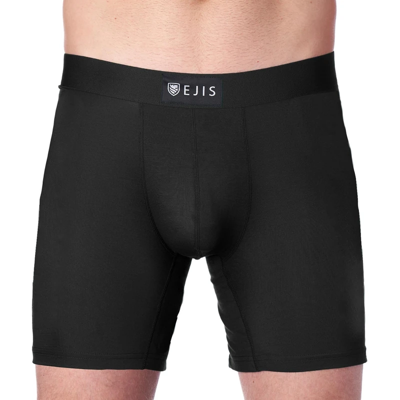 Ejis Sweat Defense Boxer Brief | Comfort Pouch | Sweat Proof Micro Modal (L, Black/Black)