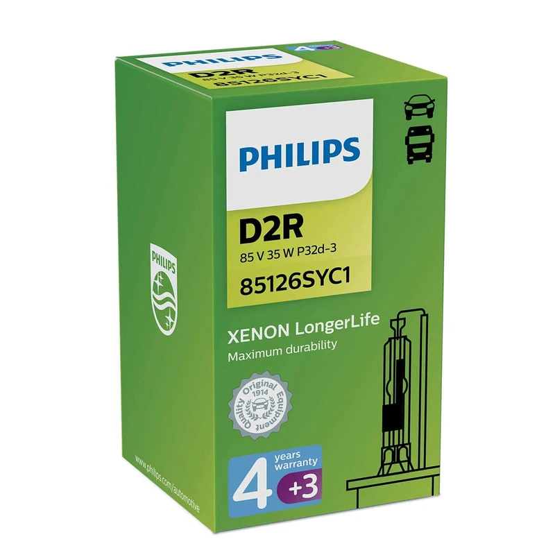 Philips D2R 35 W P32D of 2 Xenon LongerLife 4300 K Spot Light New 1st 85126syc1