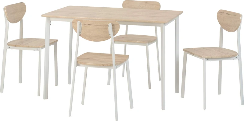 Seconique Riley Large Dining Set with 4 Dining Chairs in White/Light Oak Effect Veneer - Image 1