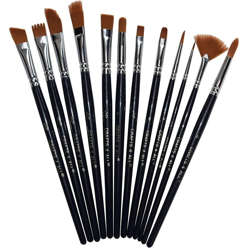 Crafts 4 All Paint Brushes 12 Set Professional Paint Brush Round Pointed Tip Nylon Hair Artist Acrylic Brush for Acrylic Watercolor Oil Painting
