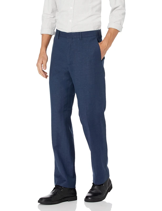 Cubavera Men's Flat Front Linen Blend (Waist Size 30-54 Big & Tall) Casual Pants, Dress Blues, 30W x 32L
