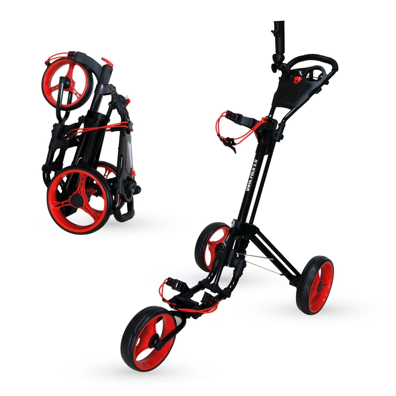 Qwik-Fold 3 Wheel Push Pull Golf Cart, Patented Bullet System and Foot Brake, ONE Second to Open and Close! (Black/Red) (933-3.0-BLK/RED)