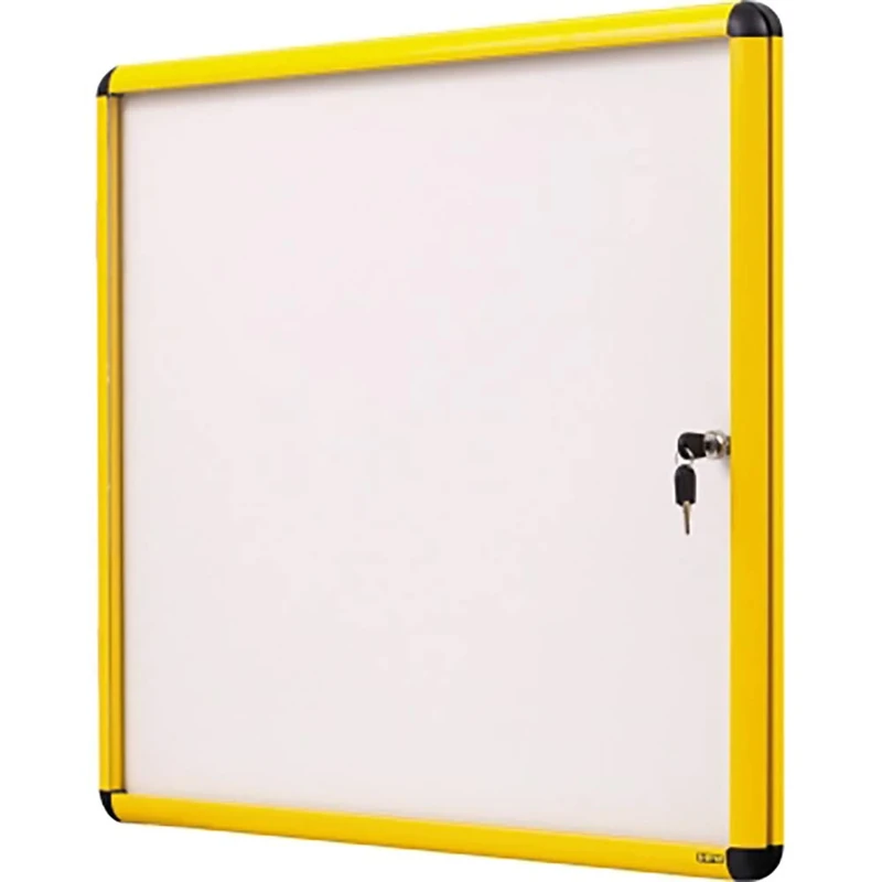 Bi-Office Ultrabrite Display Case – 16 x A4, Magnetic Lockable Board with Yellow Aluminium Frame