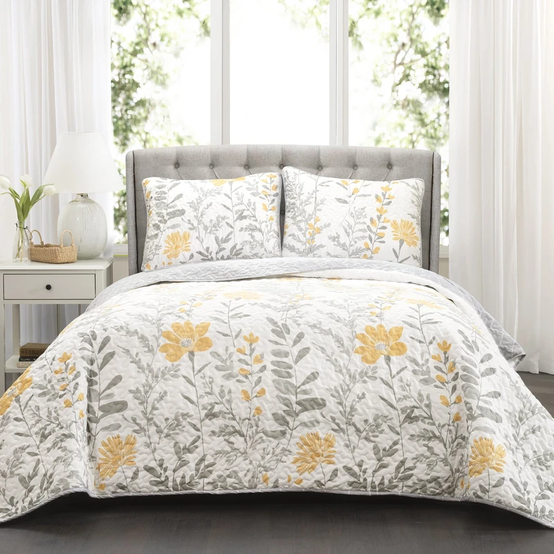 Lush Decor Aprile, Polyester, Yellow & Gray, Full/Queen