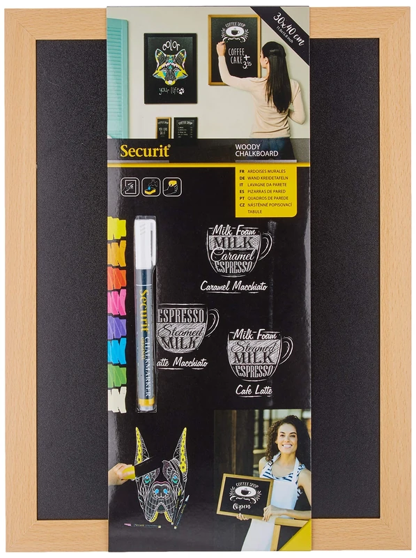Securit Woody Wood Chalk Board with Chalk Marker, Lacquered Teak Finish, 30 x 40 cm, 6 pc
