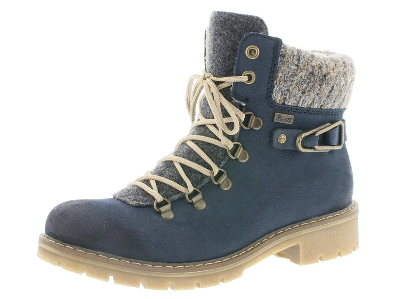 Rieker Ladies Fur Lined Ankle Boots Y9131-14 - Blue Combi Synthetic - UK Size 6 - EU Size 39 - US Size 8