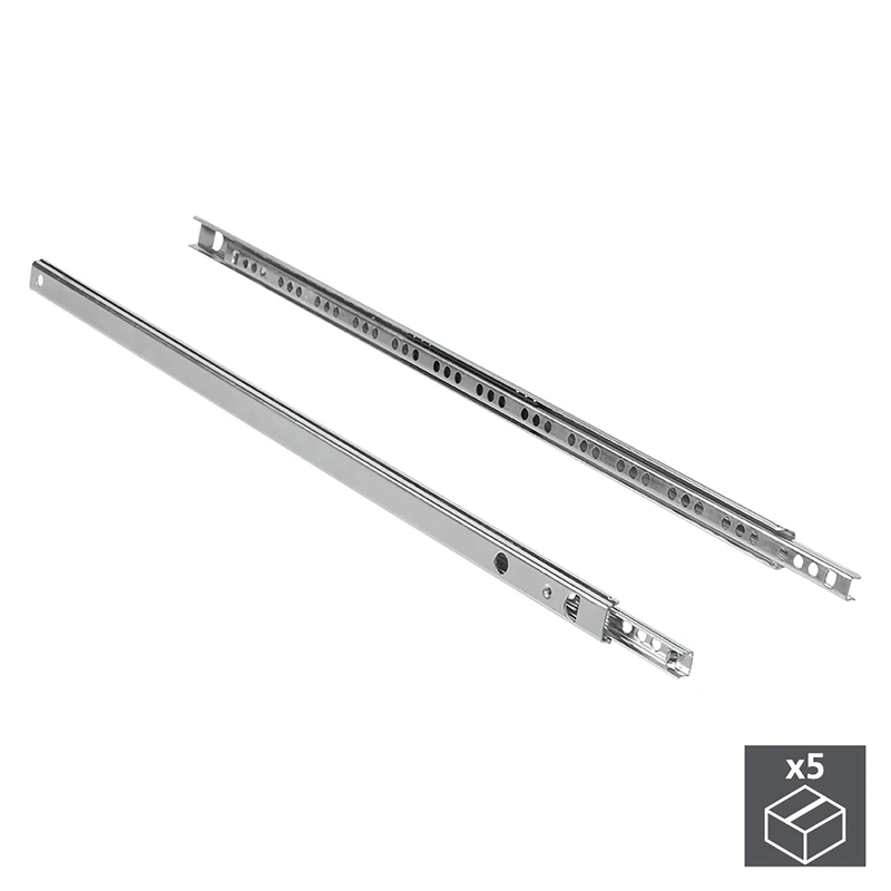 Emuca - Set of 5 pairs (10pcs) of partial extension ball bearing runners/slides 17mm x 214mm (0,66 x 8,4 inch) drawer, Zinc Plated