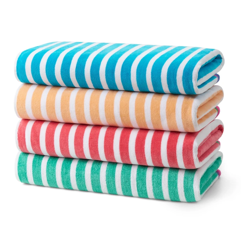 Ben Kaufman Colorful Racing Striped Beach & Pool Towel - Large Cotton Towel - Soft & Absorbant - Assorted Colors - 32” x 62” - 4-Pack