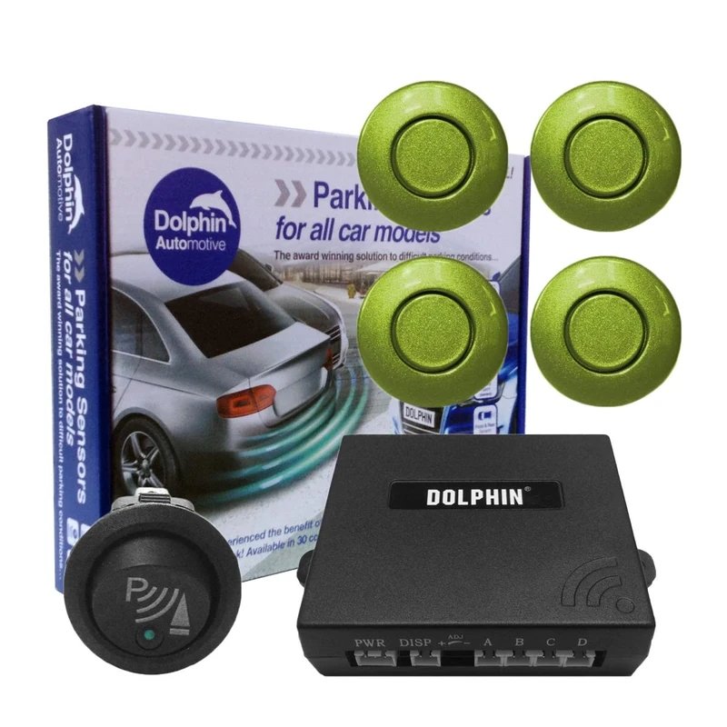 Dolphin Car Van Front Parking Sensors With Longer 6m Leads and Parking Switch in 32 Coloured Options UK (Grass Green)