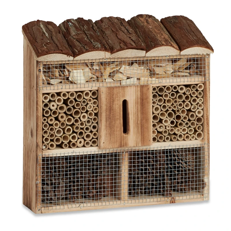 Relaxdays Hanging Insect Hotel, Bee Home, Butterfly House, Flamed Wood, HxWxD: 31 x 30.5 x 9.5 cm, Natural Brown