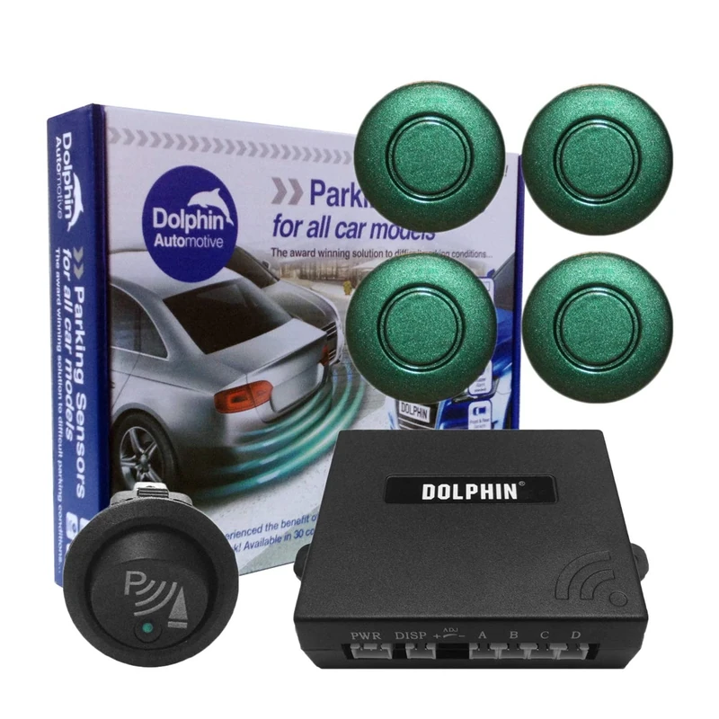 Dolphin Car Van Front Parking Sensors With Longer 6m Leads and Parking Switch in 32 Coloured Options UK (Racing Green)