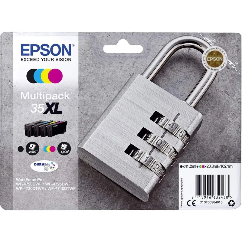 Epson 35 Cyan Padlock Genuine Ink, Claria Photo HD Ink Cartridge,Black/Yellow/Magenta/Cyan,XL High Capacity