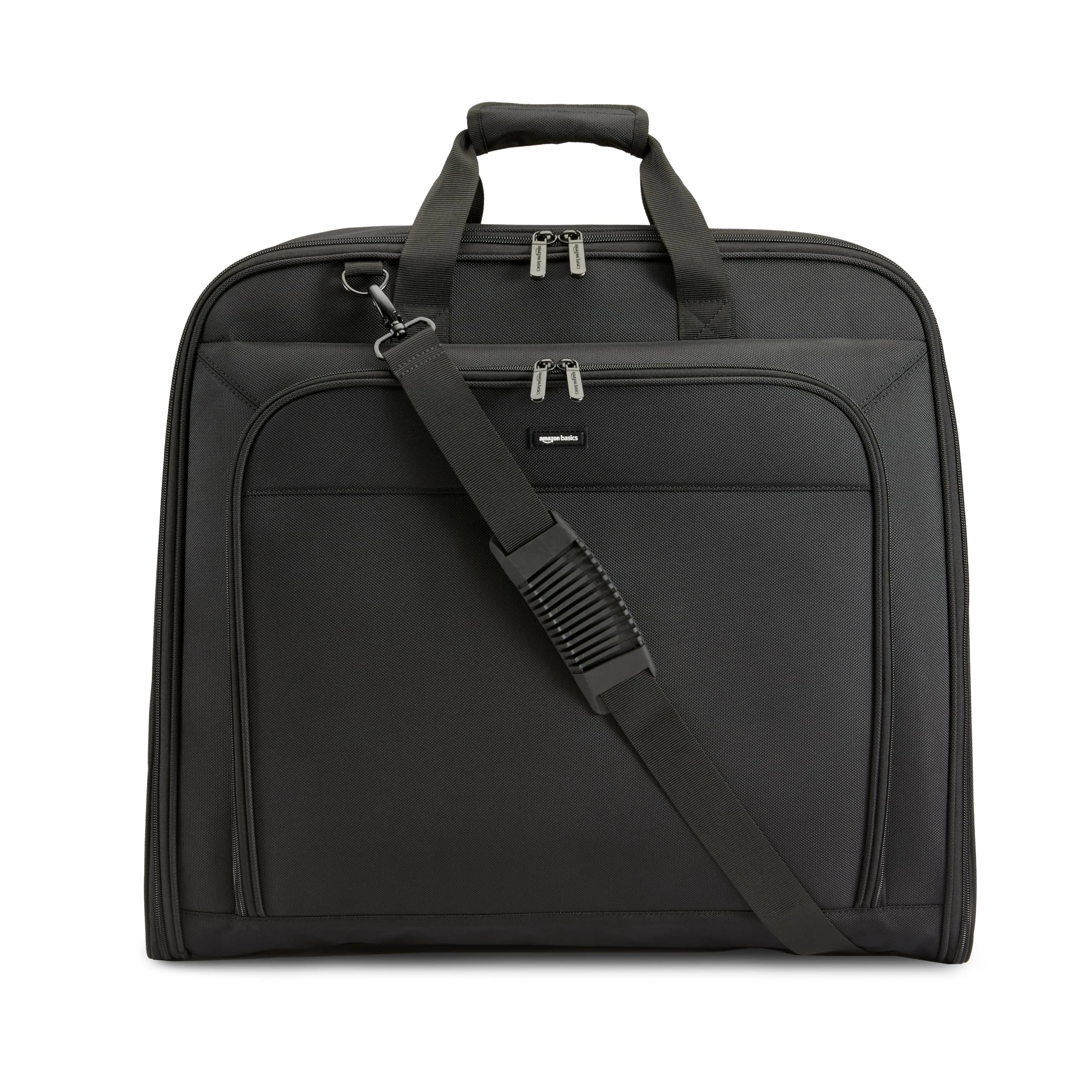Amazon Basics Premium XL Garment and Suit Bag with Adjustable Shoulder Strap, Two Tie-Down Straps and Metal Eyehole for Hanger, 109 x 51 x 8 cm, Black, Solid