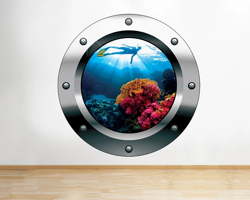 Q474 Snorkel Ocean Bedroom Scuba Window Wall Decal 3D Art Stickers Vinyl RoomKids Bedroom Baby Nursery Cool Livingroom Hall Boys Girls