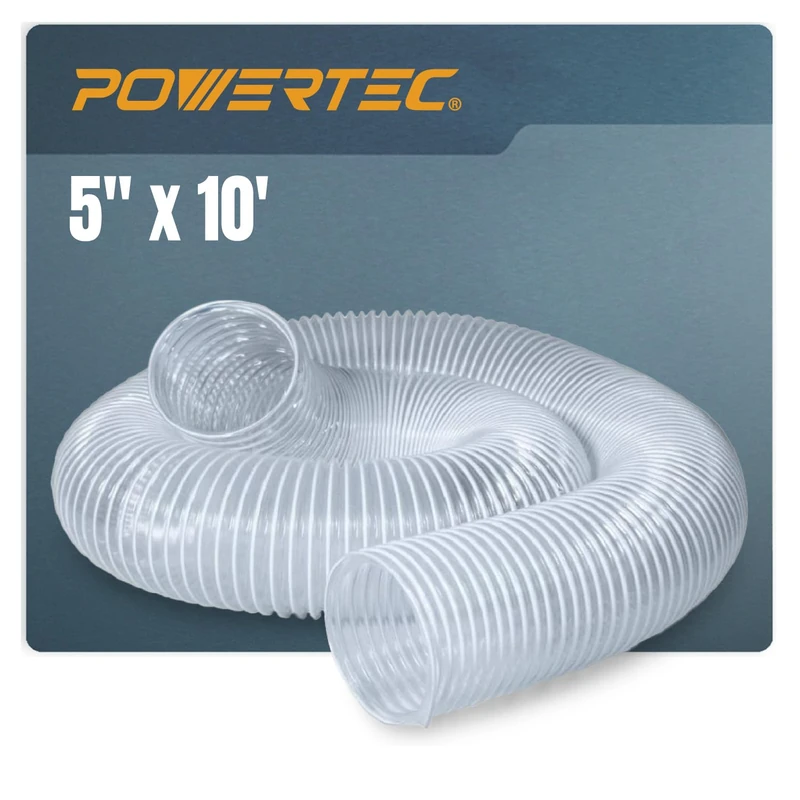 POWERTEC (5 Inch Clear Hos 70220 Dust Collection x 10 Feet) | Flexible View Heavy Duty PVC Hose