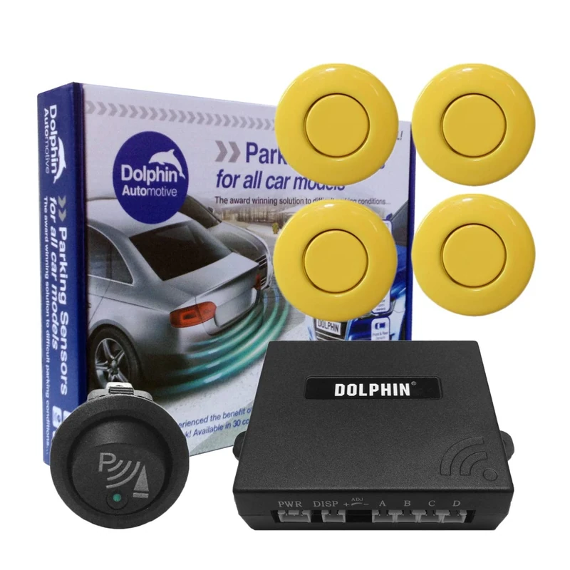 Dolphin Car Van Front Parking Sensors With Longer 6m Leads and Parking Switch in 32 Coloured Options UK (Yellow)
