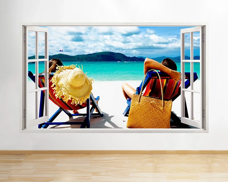 Q468 Relax Beach Couple Living Sun Window Wall Decal 3D Art Stickers Vinyl RoomKids Bedroom Baby Nursery Cool Livingroom Hall Boys Girls