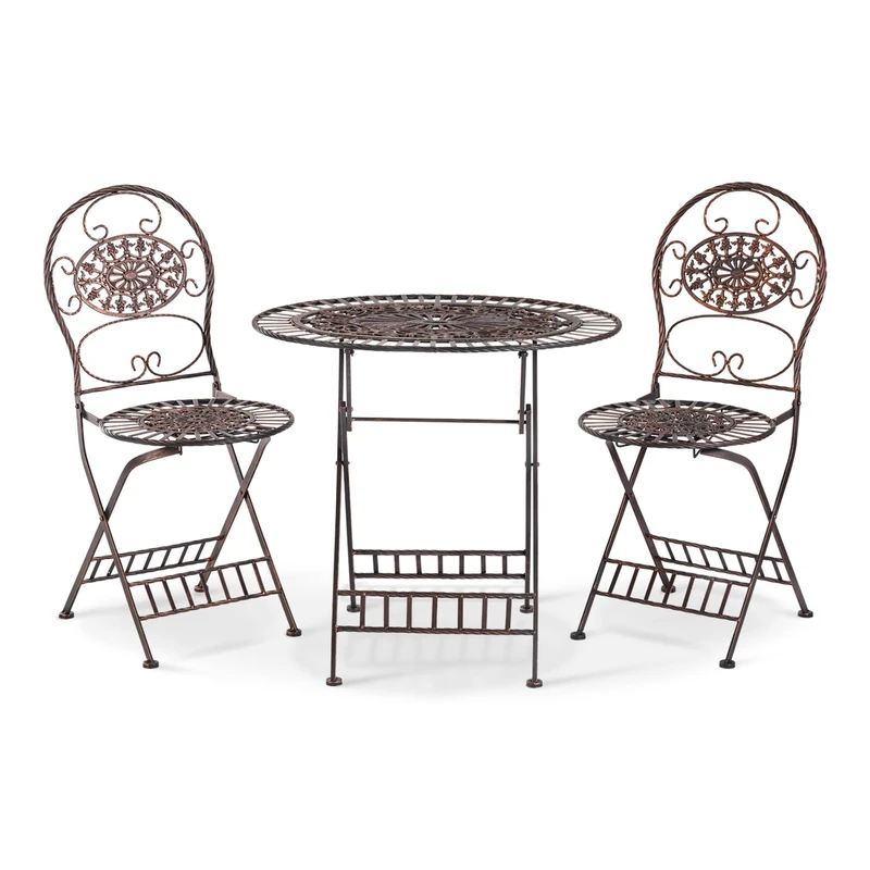 Alpine Corporation Indoor/Outdoor 3-Piece Oval Bistro Set Folding Table and Chairs Patio Seating, Bronze