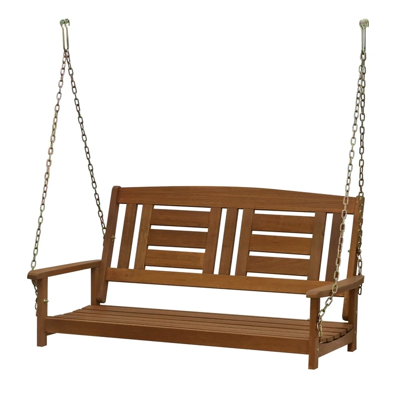 Furinno TIOMAN Porch Swing, Outdoor Hanging Wooden Swing with Chain, for Patio, Garden, Porch, Natural