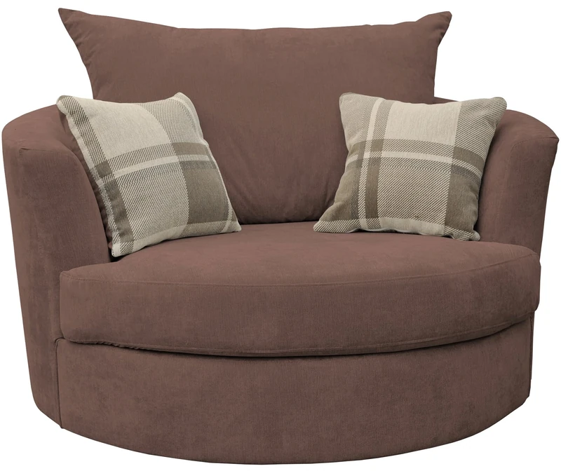 Sofas and More Large Swivel Round Cuddle Chair Fabric (Chocolate)
