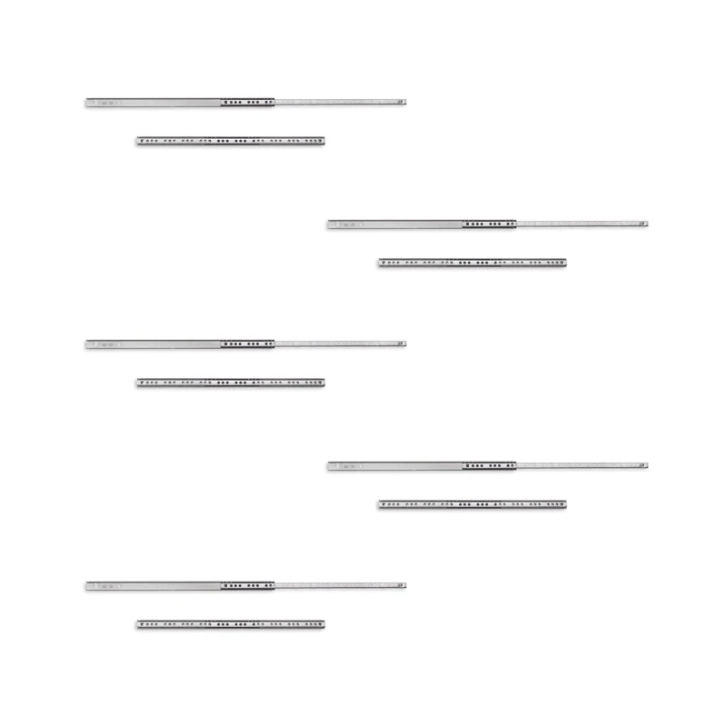 Emuca - Set of 5 pairs (10pcs) of partial extension ball bearing runners/slides 17mm x 342mm (0,66 x 13,64 inch) for drawer, Zinc Plated