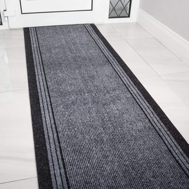 The Rug House Grey Rubber Backed Very Long Hallway Hall Runner Narrow Rugs Custom Length - Sold and Priced Per Foot 22ft - Image 1