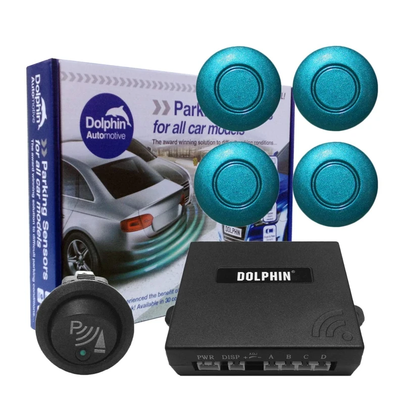 Dolphin Car Van Front Parking Sensors With Longer 6m Leads and Parking Switch in 32 Coloured Options UK (Electric Blue)