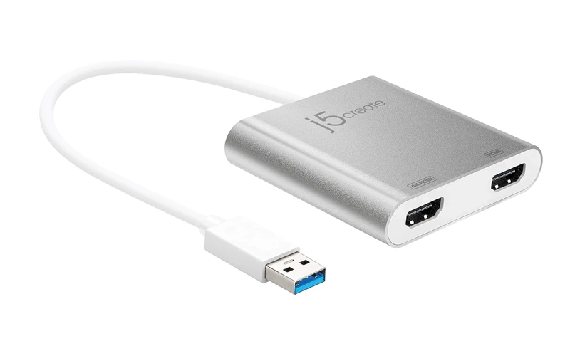 j5create USB to HDMI Adapter - Dual HDMI USB 3.0 Multi-Monitor Cable | 4K + 1080p | Compatible with Windows and macOS (JUA365)