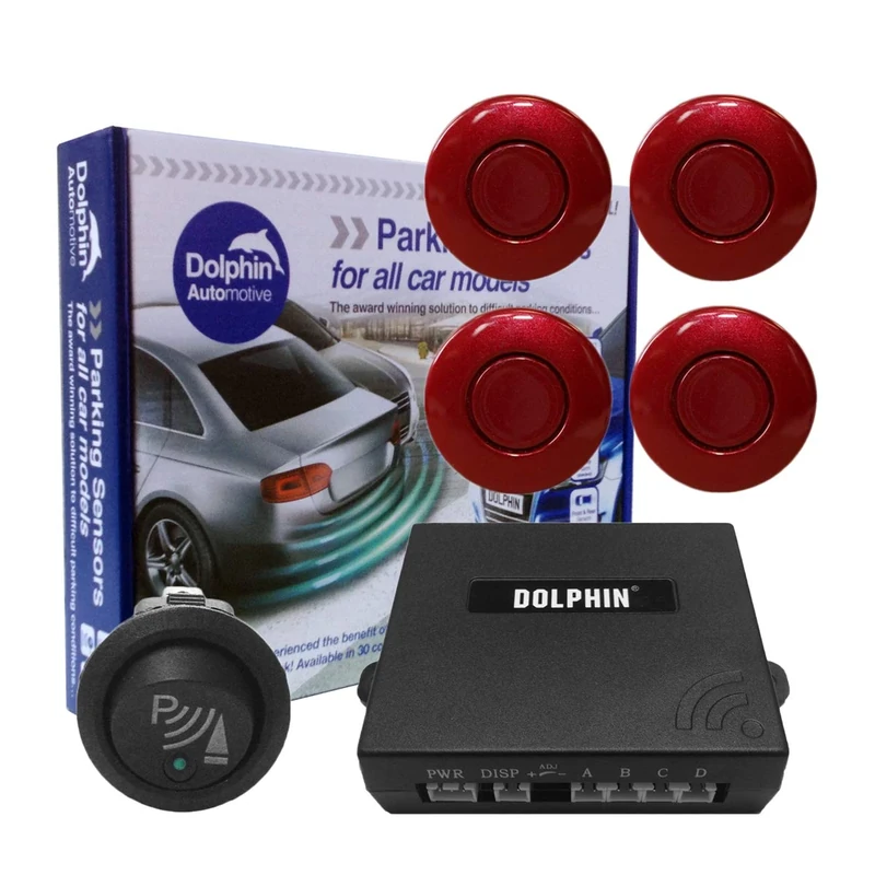Dolphin Car Van Front Parking Sensors With Longer 6m Leads and Parking Switch in 32 Coloured Options UK (Maroon)