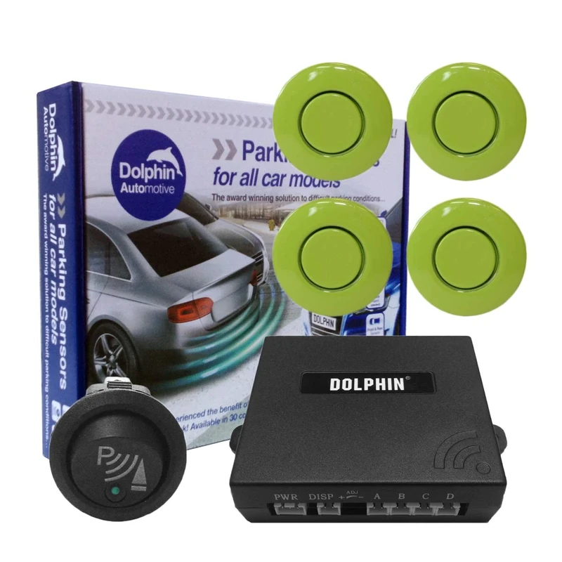 Dolphin Car Van Front Parking Sensors With Longer 6m Leads and Parking Switch in 32 Coloured Options UK (Apple Green)