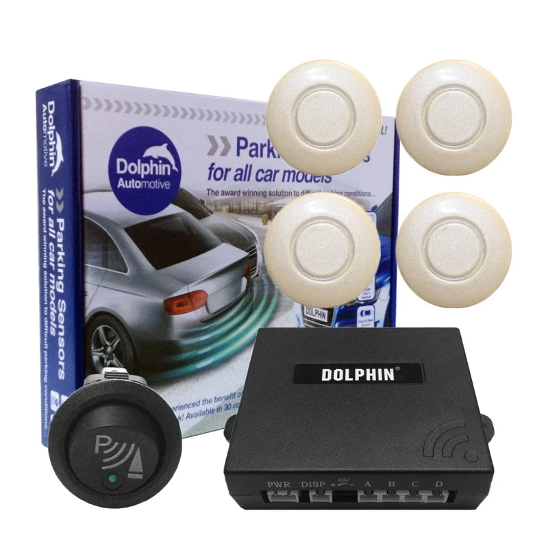 Dolphin Car Van Front Parking Sensors With Longer 6m Leads and Parking Switch in 32 Coloured Options UK (Pearl White)
