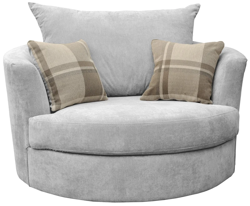 Sofas and More Large Swivel Round Cuddle Chair Fabric (Light Grey) - Image 1