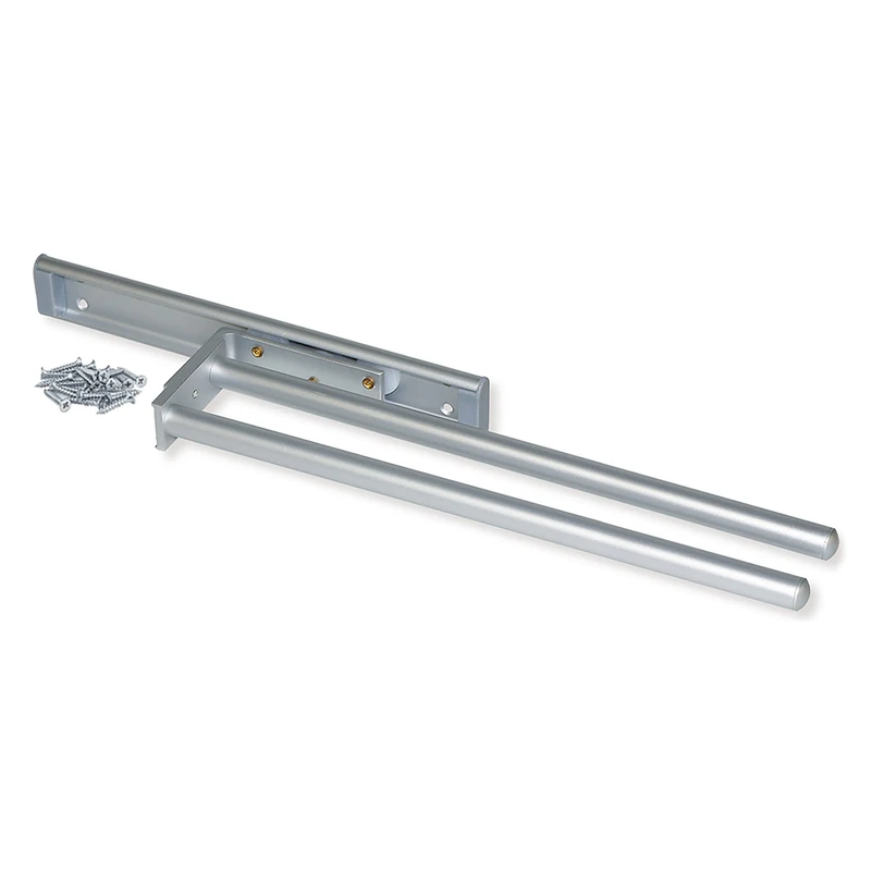 Emuca - Pull-out towel rail with 2 arms, kitchen or bathroom towel rack from matt anodised aluminium, 440mm (17,3 inch) long