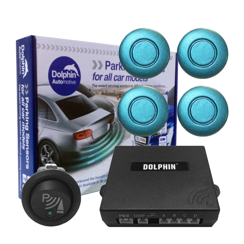Dolphin Car Van Front Parking Sensors With Longer 6m Leads and Parking Switch in 32 Coloured Options UK (Light Blue)