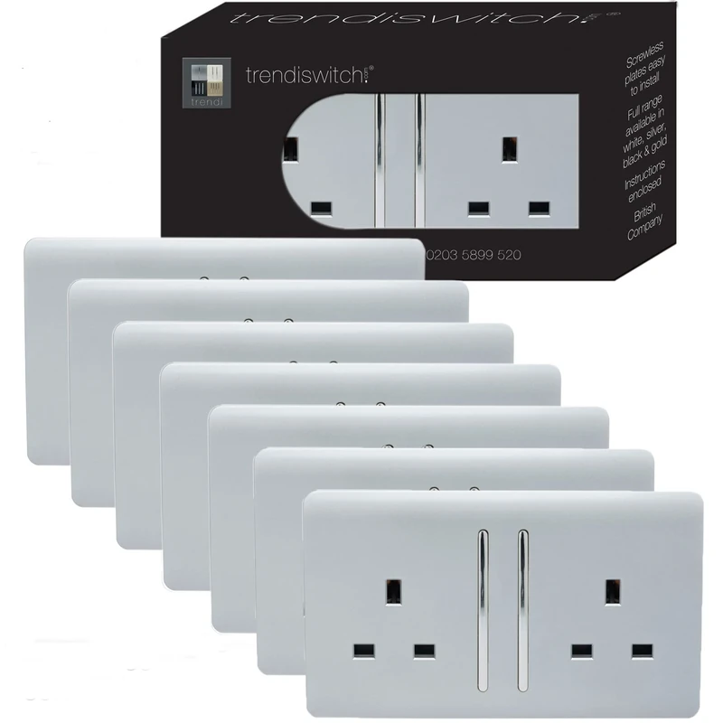 Trendi 2 Gang Artistic Modern Glossy 13 Amp Switched Plug Socket (7 Pack)