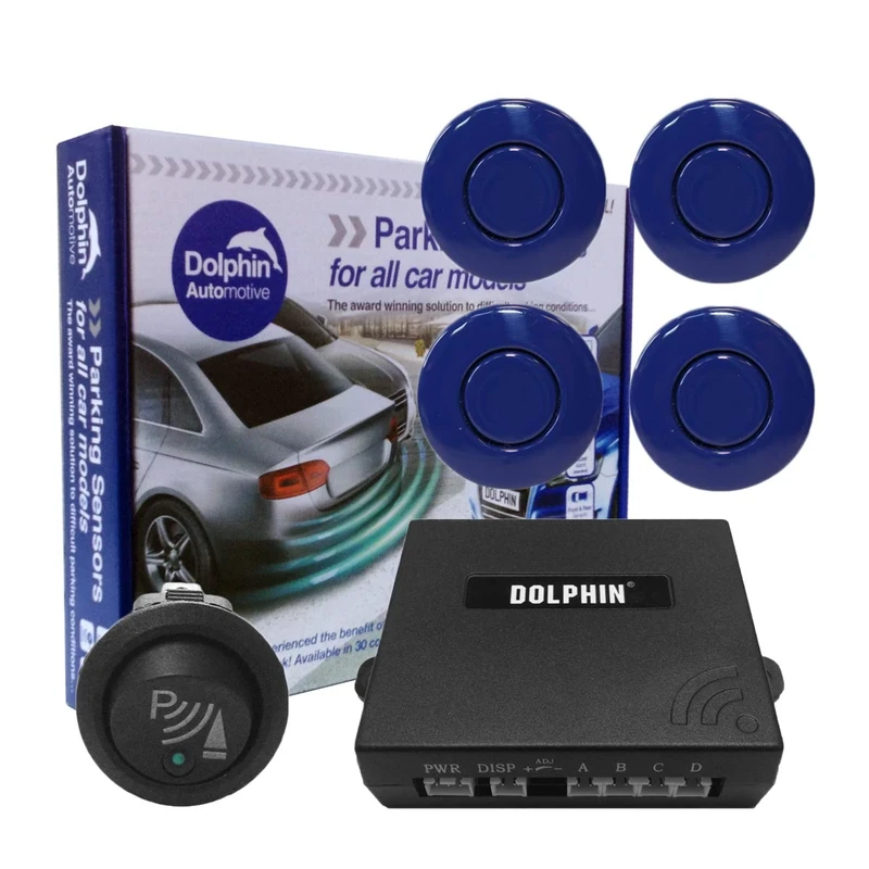 Dolphin Car Van Front Parking Sensors With Longer 6m Leads and Parking Switch in 32 Coloured Options UK (Reflex Blue)