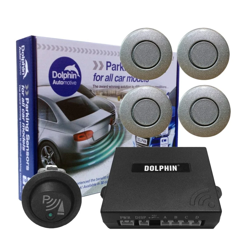 Dolphin Car Van Front Parking Sensors With Longer 6m Leads and Parking Switch in 32 Coloured Options UK (Grey)