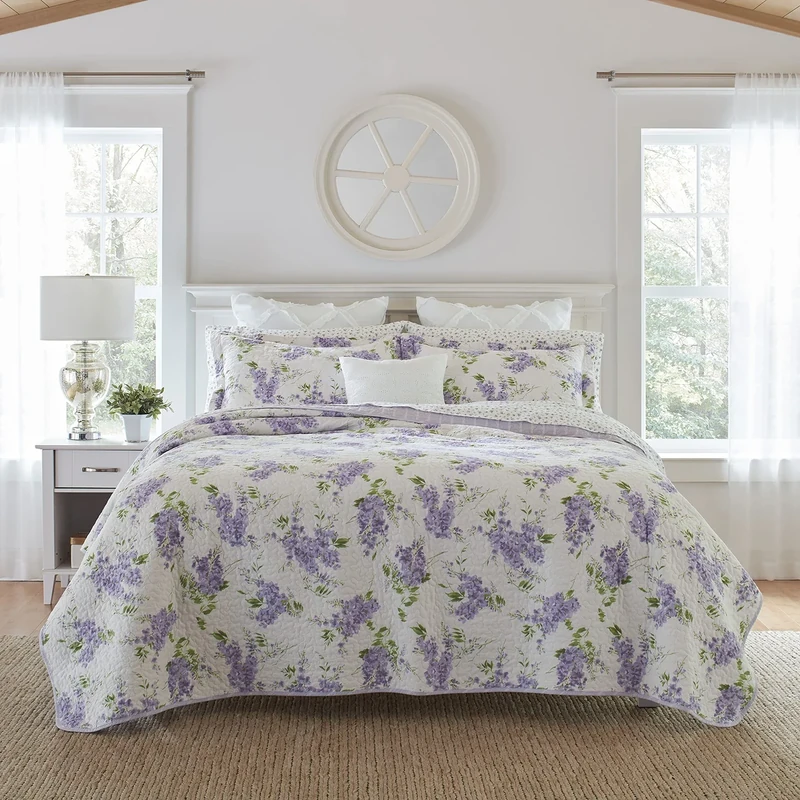 Laura Ashley Home - Keighley Collection - Quilt Set - 100% Cotton, Reversible, Lightweight Bedding with Matching Sham(s), Pre-Washed for Added Softness, Twin, Lilac