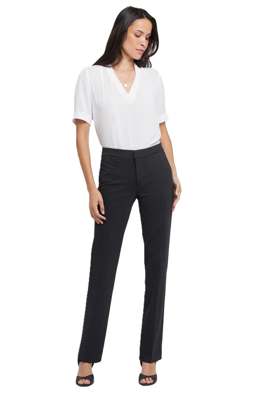 NYDJ Women's Slim Trouser Ponte Knit | Office Work Pants, Charcoal/Heathered, 10 33