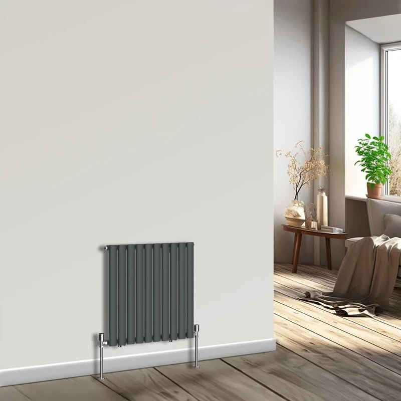 NRG Horizontal Oval Column Radiator 600x590mm Single Panel Designer Bathroom Central Heating Anthracite