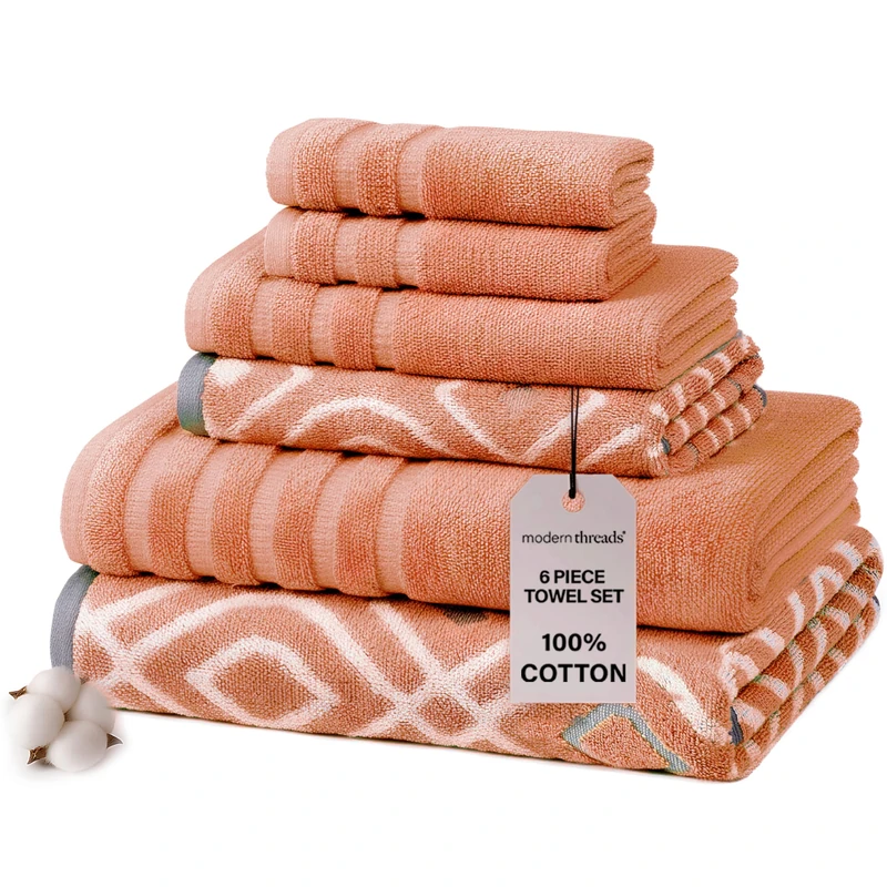 Amrapur 6 pc Yarn Dyed towel Oxford Coral, Cotton, Single