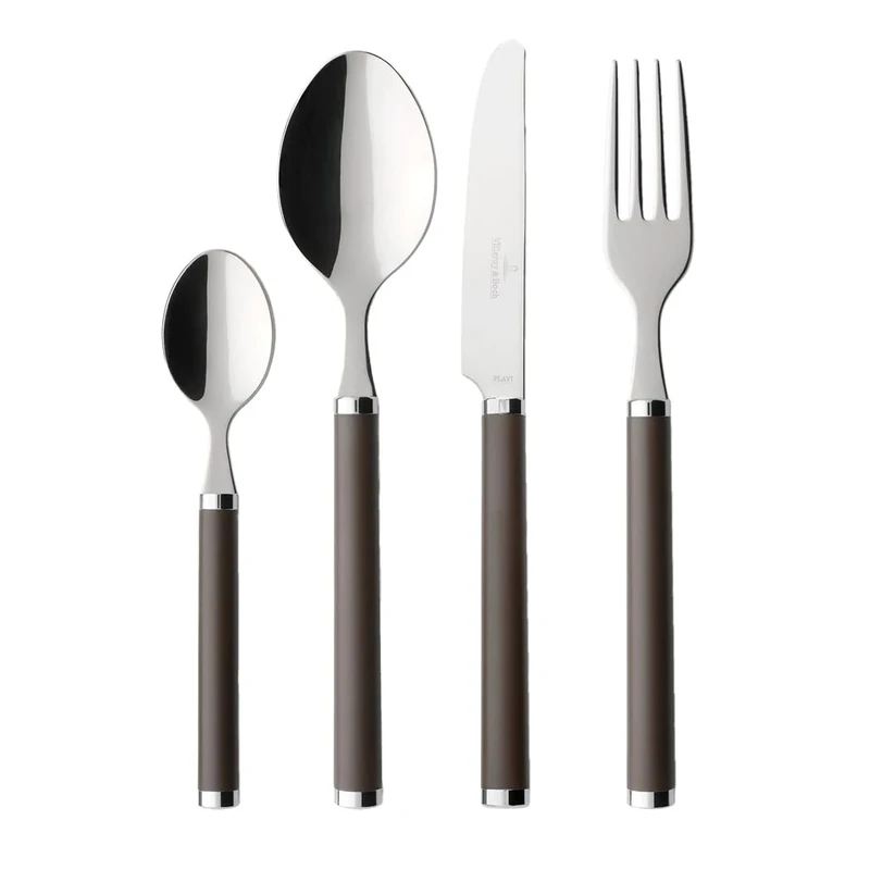 Villeroy & Boch Play! Chocolate Brown Cutlery for up to 6 People, 24 Pieces, Stainless Steel, Brown Plastic Handle
