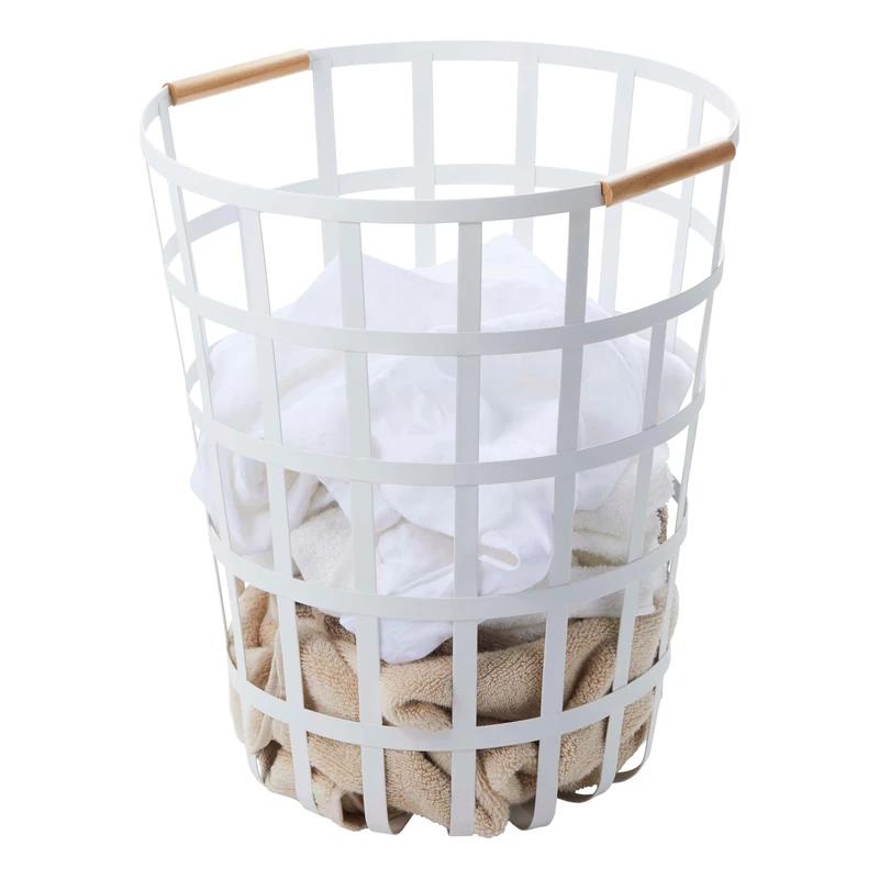 Yamazaki TOSCA LAUNDRY BASKET ROUND WH, white, one size
